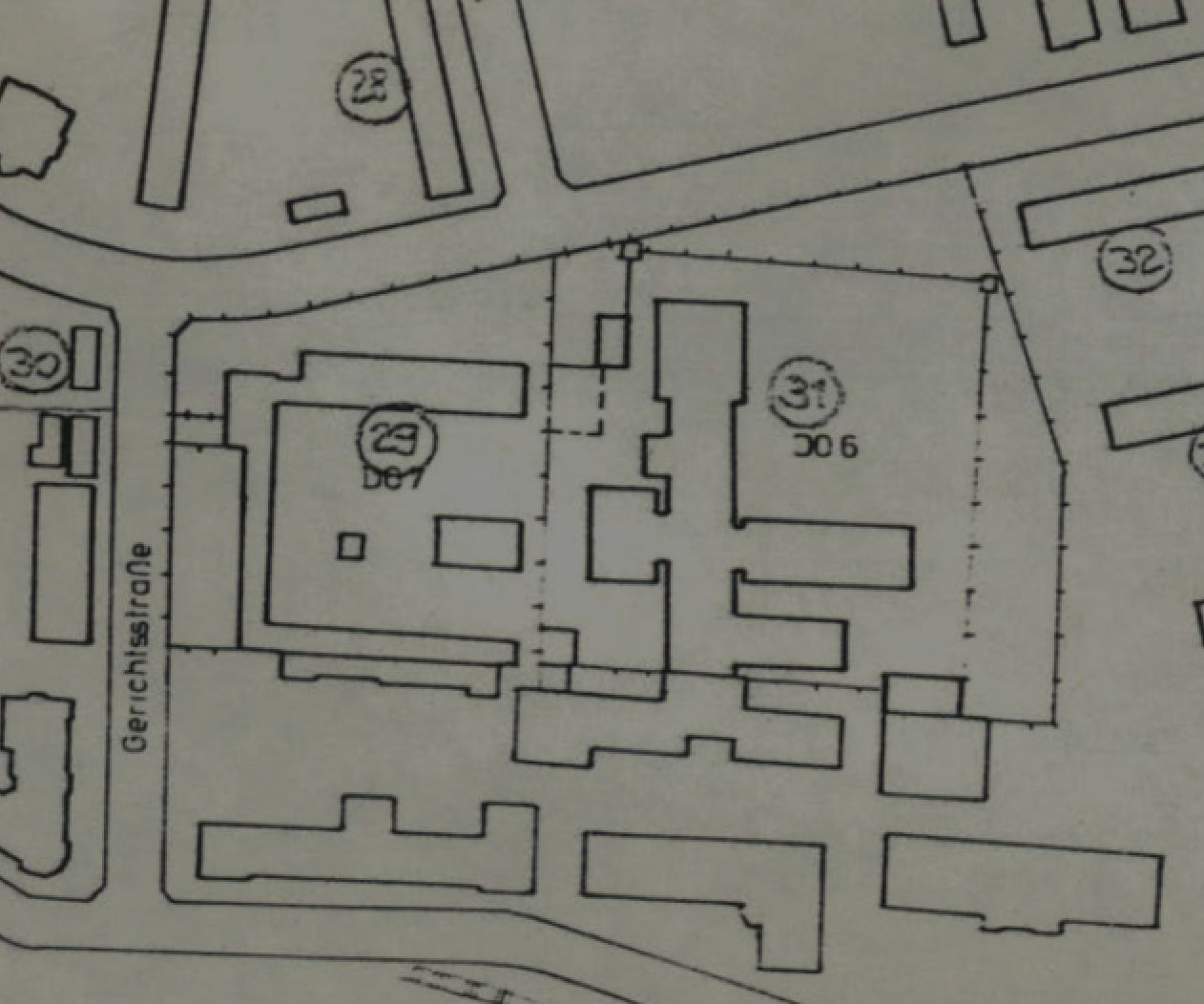 Historische Planlage des Kaßberg-Gefängnisses mit angrenzenden Gerichtsgebäuden